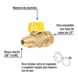Válvula de Control Latón para Gas 3/8'X1/2' Tipo Barrilito