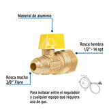 Válvula de Control de Latón para Gas, 5/16' X 1/2', Foset