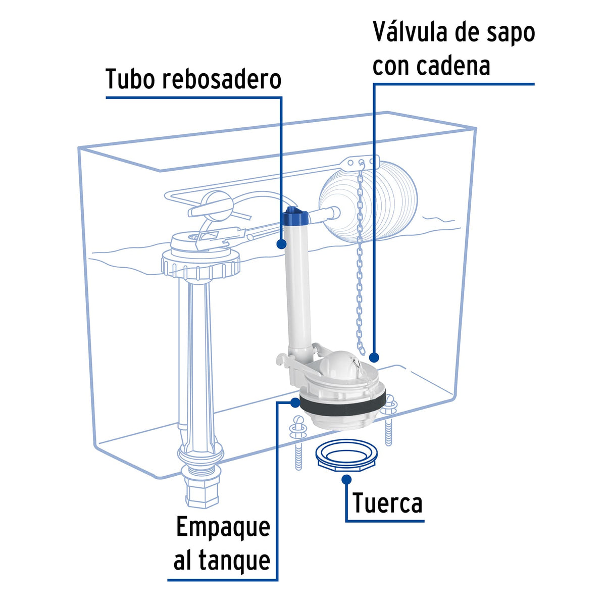 Válvula de Descarga 3' para Wc de 2 Pzas, Cadena Plástica