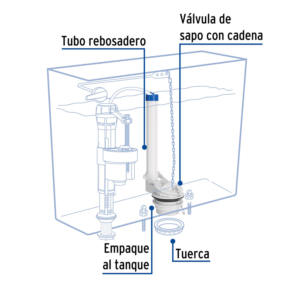 Válvula de Descarga 2' para Wc de 2 Pzas, Cadena Inox, Foset