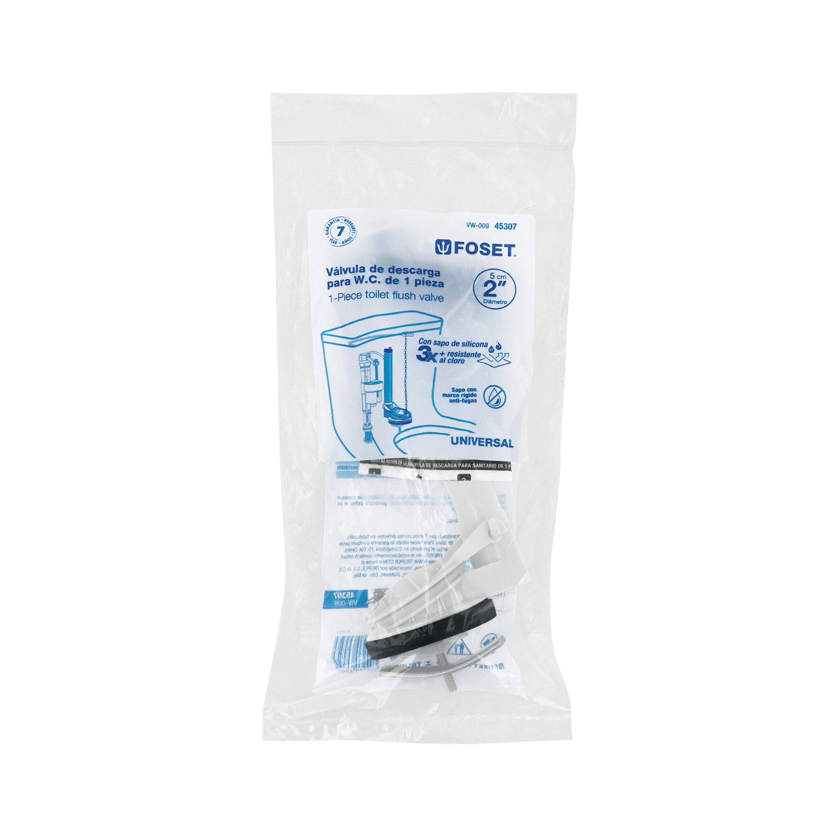 Válvula de Descarga 2' para Wc de 1 Pza, Cadena Inox, Foset