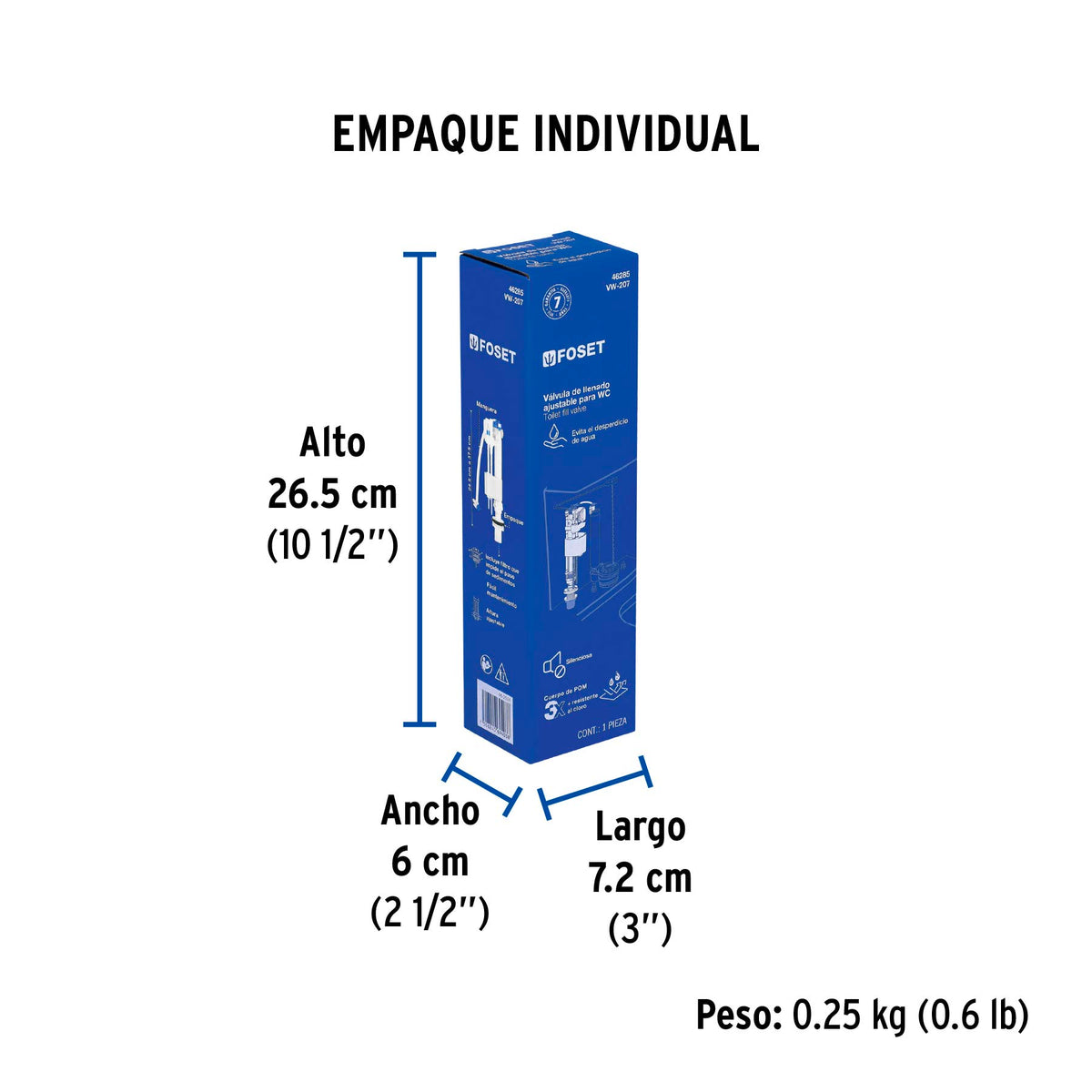 Válvula Admisión Tanque Bajo, Altura Ajustable 24.5 a 37.5 cm